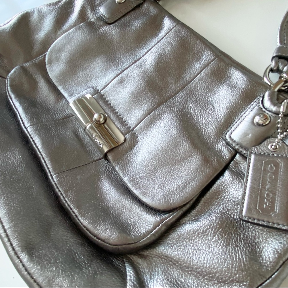 COACH Kristen leather zip top tote. Gunmetal/silver, metallic - Picture 5 of 15